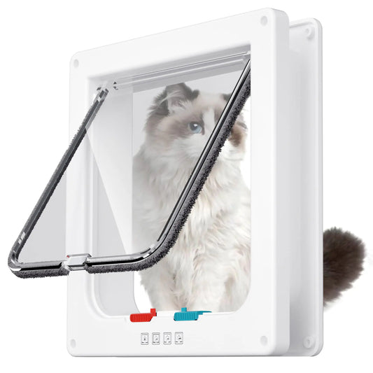 FAREVER Large Cat Door Interior Door Pet Door for Cat Exterior Door 4 Modes Locking Suitable for Window and Wall (White)