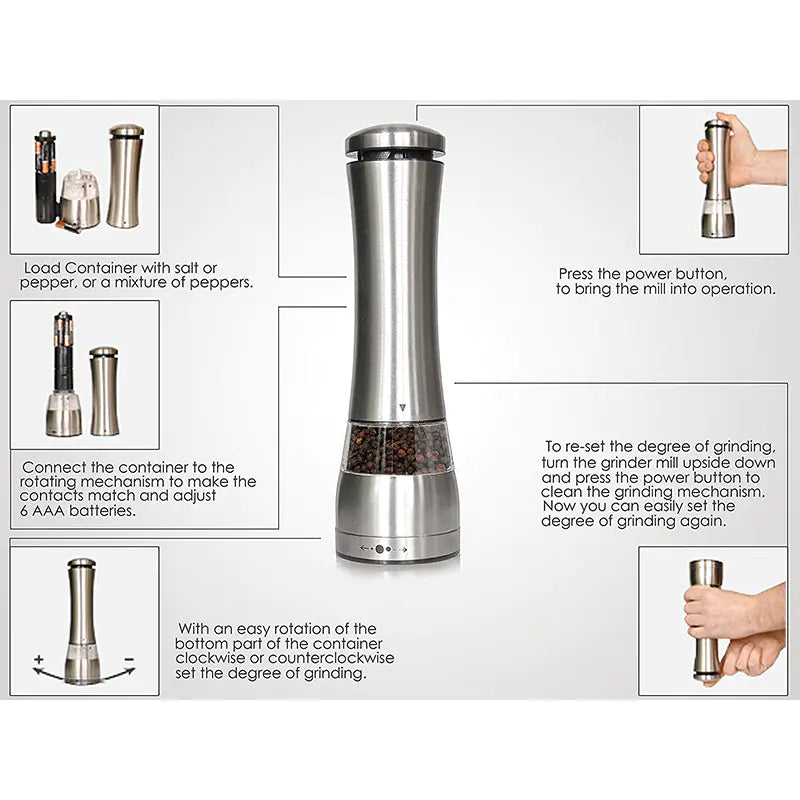 Stainless Steel Automatic Salt and Pepper Grinder Tool