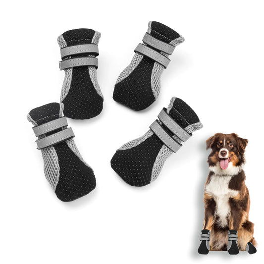 Petsplicity Durable Dog Shoes Waterproof Boots Paw Protectors - Anti-Slip Reflective for Large Medium Dogs - for Winter Snow Summer Heat Rainy Weather Hiking Indoor Floors Pads Protection (Small)
