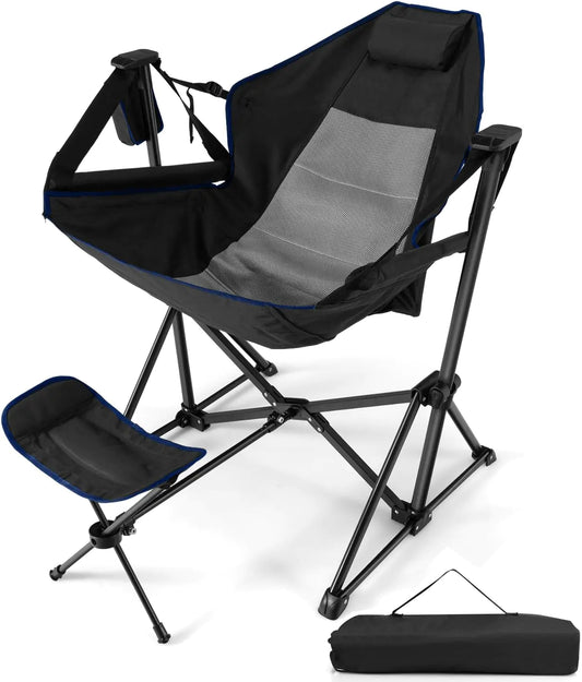 HAPPYGRILL Hammock Camping Chair Folding Camping Swinging Chair with Retractable Footrest Cozy Head Pillow Carrying Bag Portable Lightweight Rocking Chair for Camping Fishing Picnic