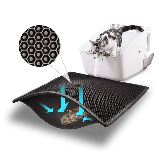 Cat Litter Box Mat: Easy Clean Cat Litter Mat for Floor Cute Cat Litter Trapping Mat (15 * 24in-Black-1)
