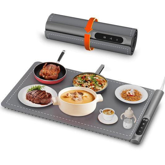 Newise Warming Mat for Food Graphene Full Surface Heating-Electric Warming Tray with 6 Temperature Settings and Timing Function Portable Food Warmers for Parties Gatherings Gray